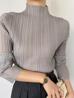 Miyake Pleated Women Shirt Tops High Fashion Designer New Aesthetic Clothing Comfortable Causal Long Sleeve Turtleneck T-shirt - Image 5