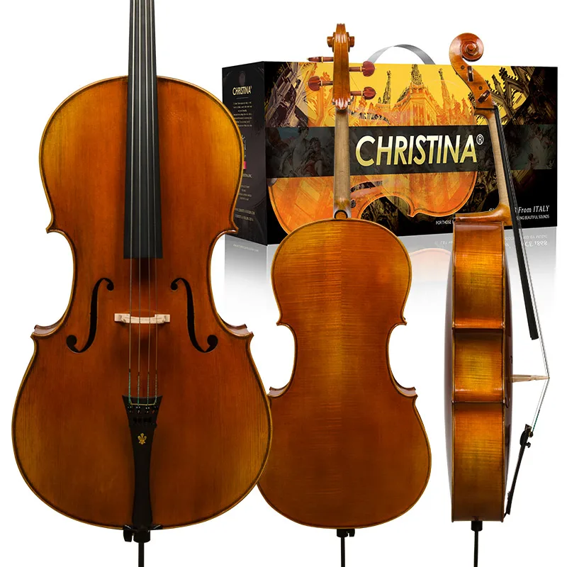 

CHRISTINA Professional Cello S300, Modern Oil-based Varnish Selected European Spruce Two-piece Flame Maple with Ebony Fittings