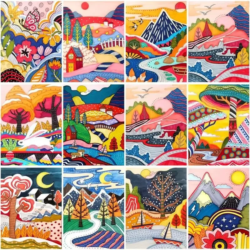 

581938 Acrylic Painting By Numbers Colorful Tree DIY Frame Paint By Numbers Scenery On Canvas DIY Home Decoration