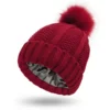 Winter Silk Satin Lined Beanie Hats for Women Thick Chunky Cap Bonnets Striped Warm High Quality Cashmere Knitted Pom Pom Hat 1