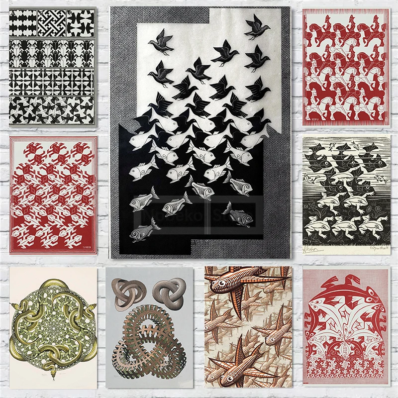 Lavoro Astratto Makits Cornelis Escher Area Distribuzione Pesce Poster E Stampe Tela Pittura Wall Art Immagini Home Room Decor