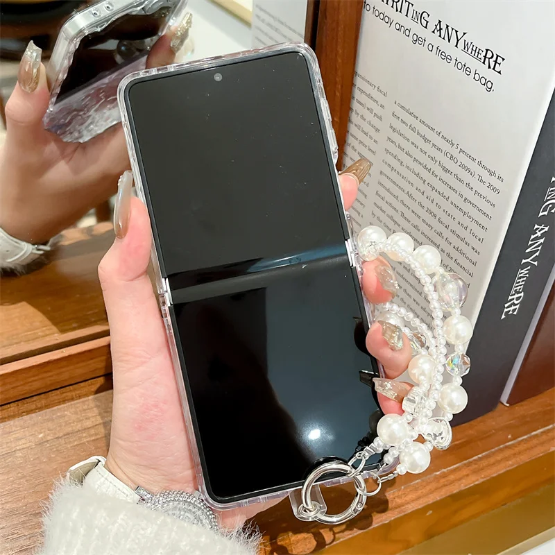 Clear Water Ripple Flower Phone Case with Chain - Silicone Cover