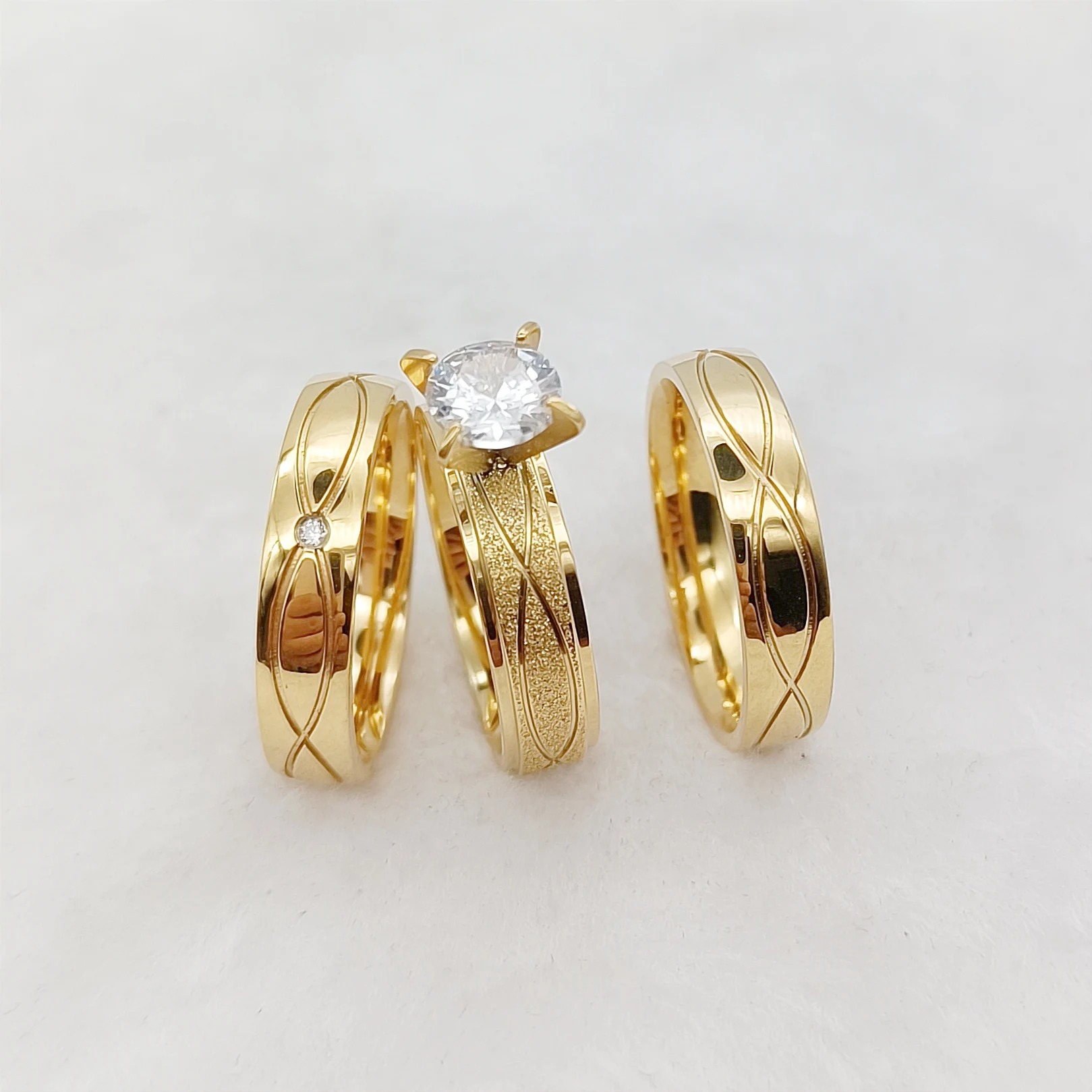 

Vintage 3pcs Wedding Engagement Rings Bridal Sets For Men and Women Lovers Golden Couples Jewery Finger Ring