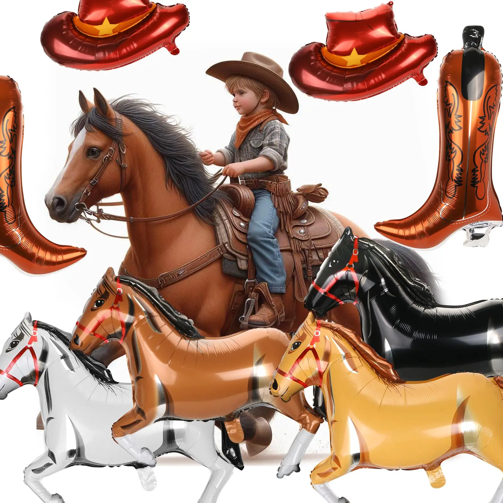 Western Cowboy Party Supplies Geburtstagsballons mit Wildpferd-Motiv, alles Gute zum Geburtstag, Banner, Kuchendeckel, Mustang Racing Party-Dekoration – Detail 7