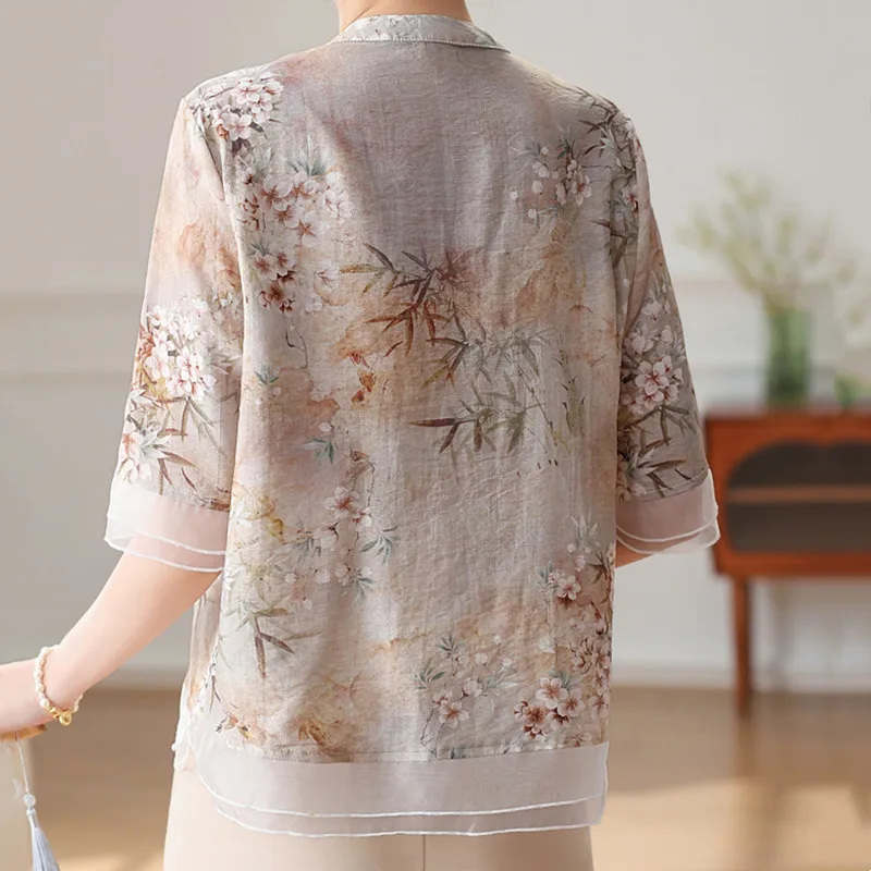 Thin Chiffon T Shirt Women Chinese Summer T-Shirt Blusas Casual Ladies Tshirt Harajuku Camiseta Mujer Top Tee Woman Clothes, women chinese shirt