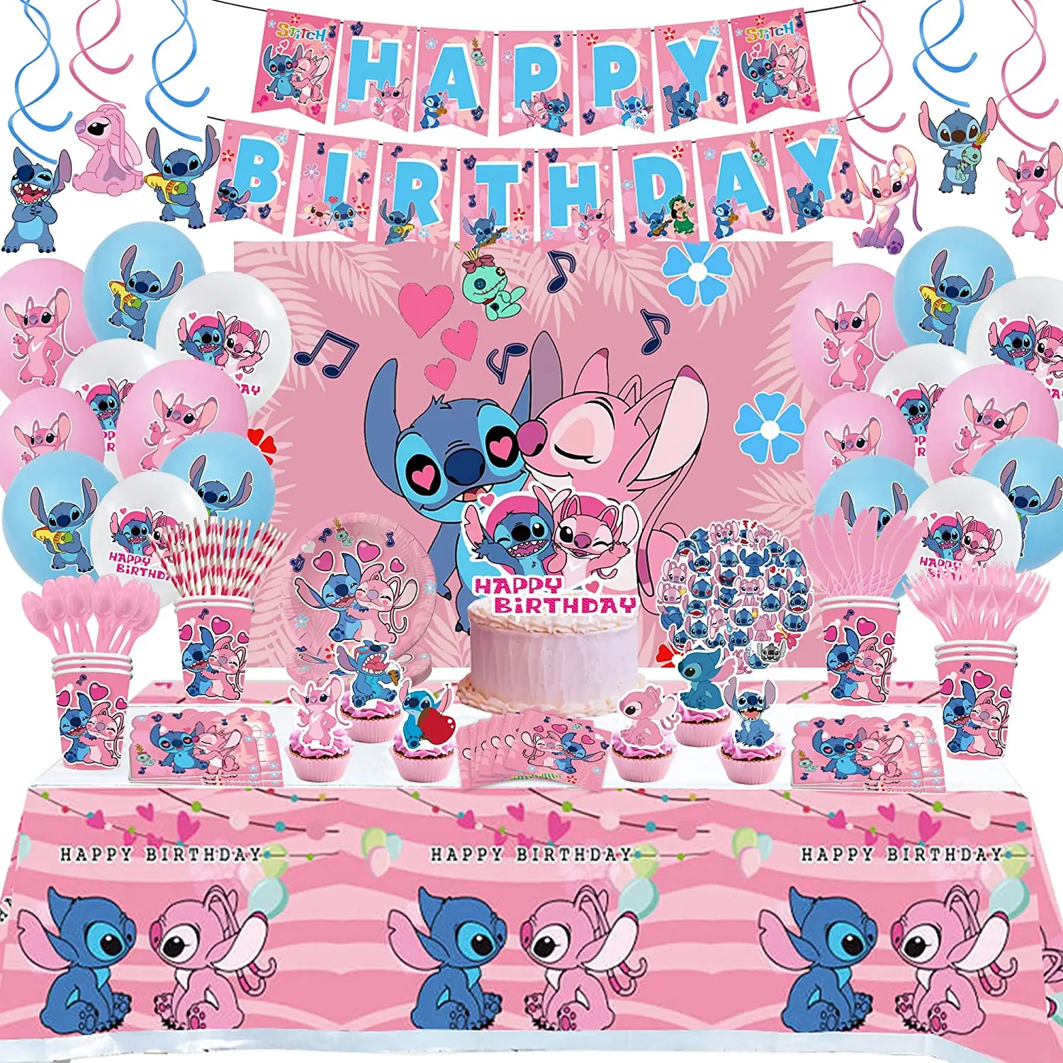 Ballon d'anniversaire pour enfants, fête à thème Disney Lilo & Stitch,  bannière, drapeau, gâteau, décoration, fournitures pour réception-cadeau  pour bébé - AliExpress