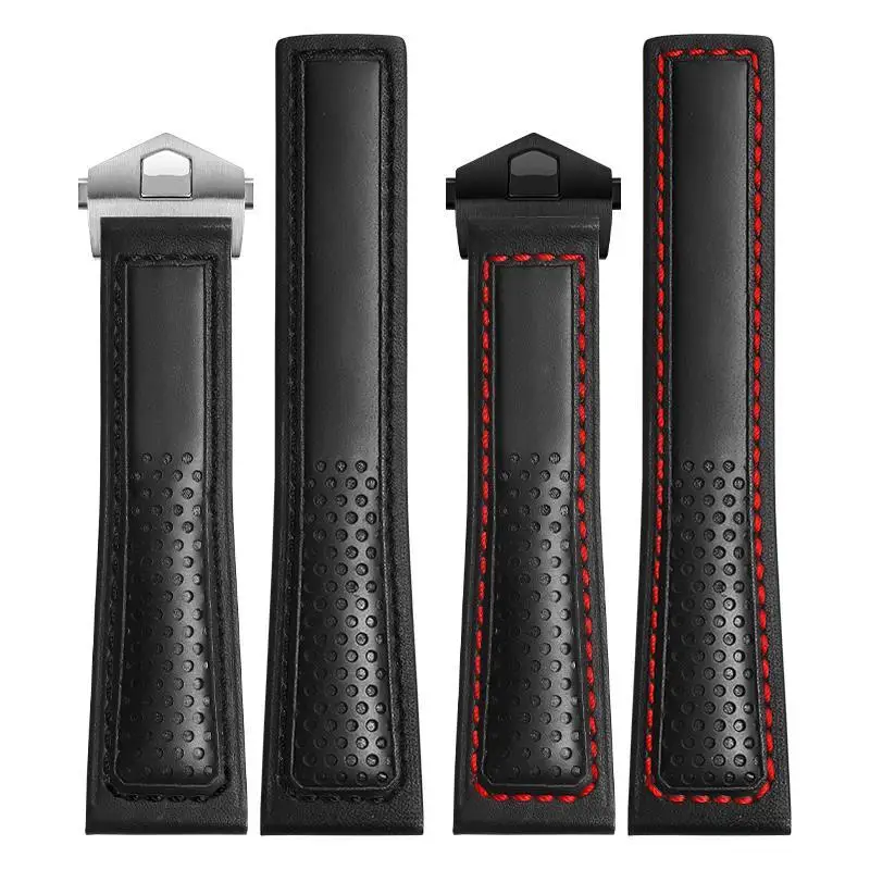 

Cow Leather Watch Strap 22mm Watchband For Tag Heuer Fiyta Tissot Watch Band Red Stitches Genuine Leather Bracelet High Quality