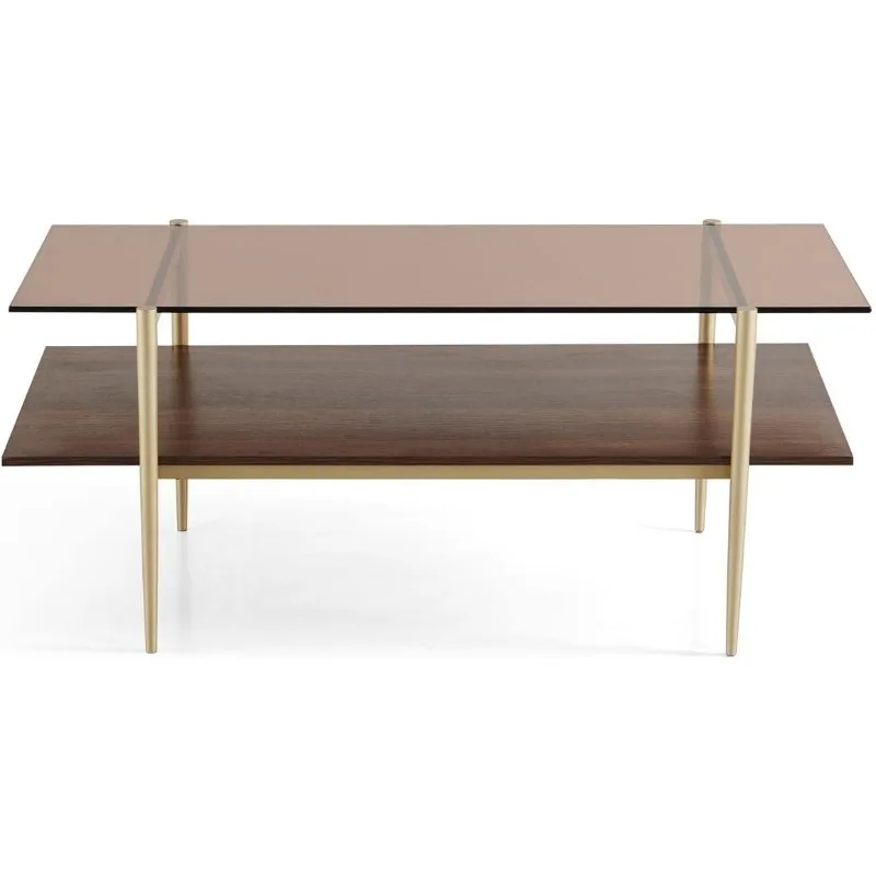 Tadio Double Layer Glass Coffee Table for Living Room,  MDF Bottom Shelf 6