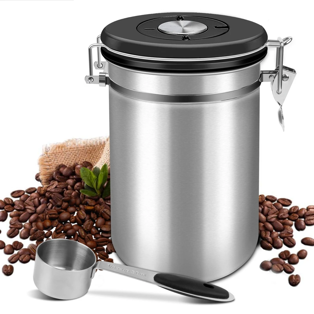 

1.5/2.8L Airtight Coffee Container Stainless Steel Food Storage Canister Set Coffee Jar with Scoop Lid for Coffee Beans and Tea