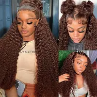 Perruque Lace Frontale 360 Invisible avec Cordon de Serrage, Cheveux Humains Ondulés Chocolat Marron, 30 Pouces, Ondulations Profondes et Bouclées 3