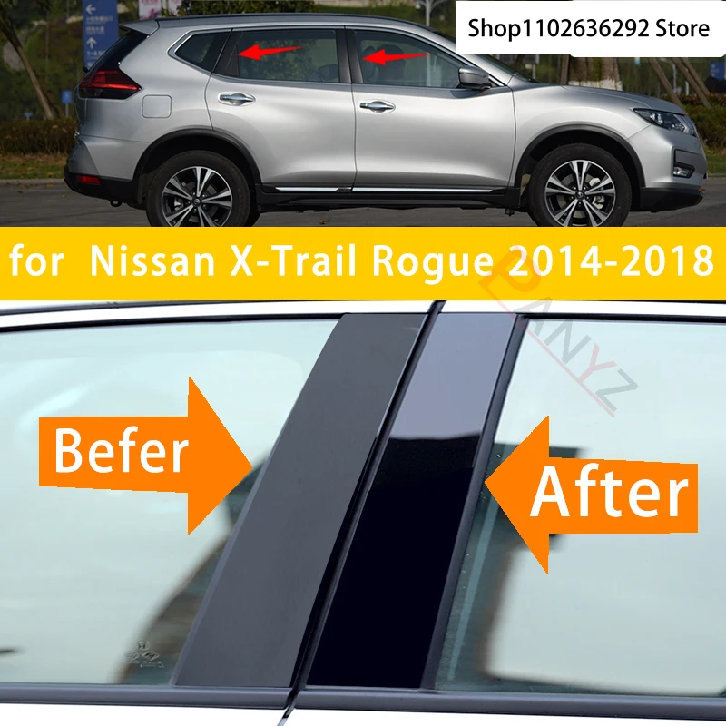 

8PCS Polished Pillar Posts Fit Window Trim Cover BC column sticker For Nissan X-Trail Rogue 2014-2018