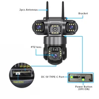 Caméra de sécurité solaire WIFI HD 15MP avec 3 objectifs, 3 écrans, V380 Pro, zoom 10X, vision nocturne, étanche pour extérieur, détection humaine PIR, CCTV, rotation horizontale et verticale à 355 degrés, rotation à 90 degrés, alimentée par batterie rechargeable, caméra de surveillance WiFi 3
