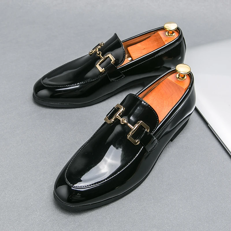 

New Men's Wedding Shoes Black Patent Leather Formal Men Shoes Business Handmade Slip-On Loafers Size 38-46