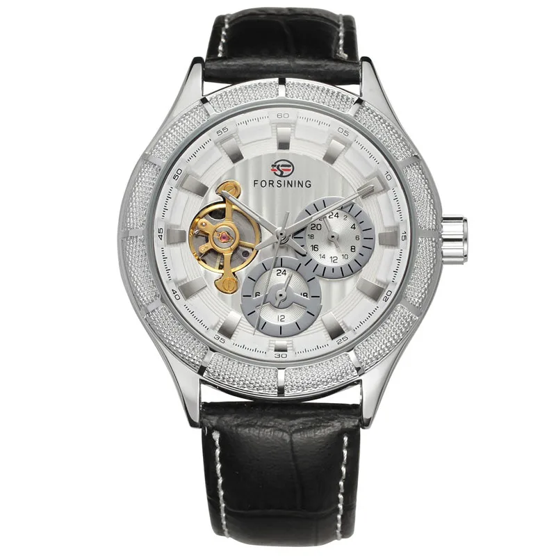 Fashion Forsining 233 Top Brand Genuine Leather Retro Hollow Out Five Pin Automatic Mechanical Man's Gift Wrist Watches