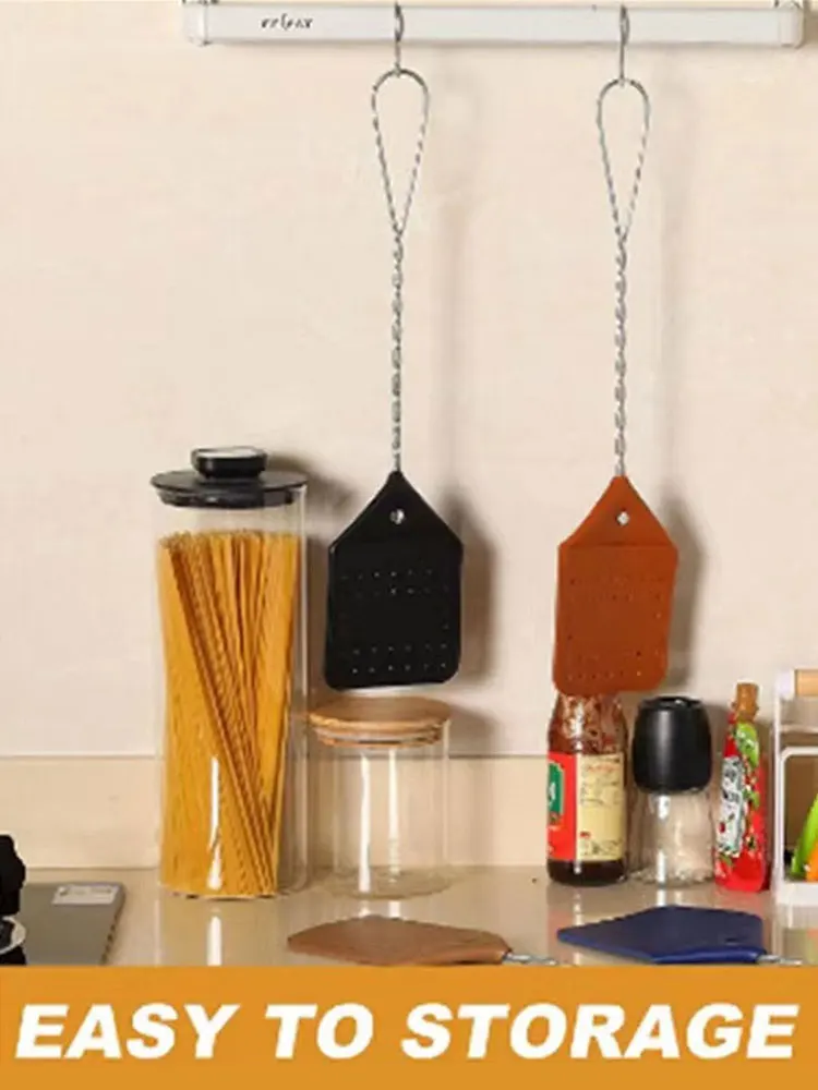 Leather Wasp Swatter Stainless Steel Handle Fly Swatter Manual Heavy Duty for Kitchen Home Indoor Outdoor