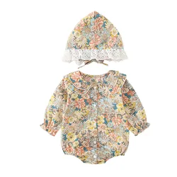 Mmiot – barboteuse à fleurs pour bébé fille, body à manches longues avec chapeau, tenue mignonne et douce, printemps automne 2022 
