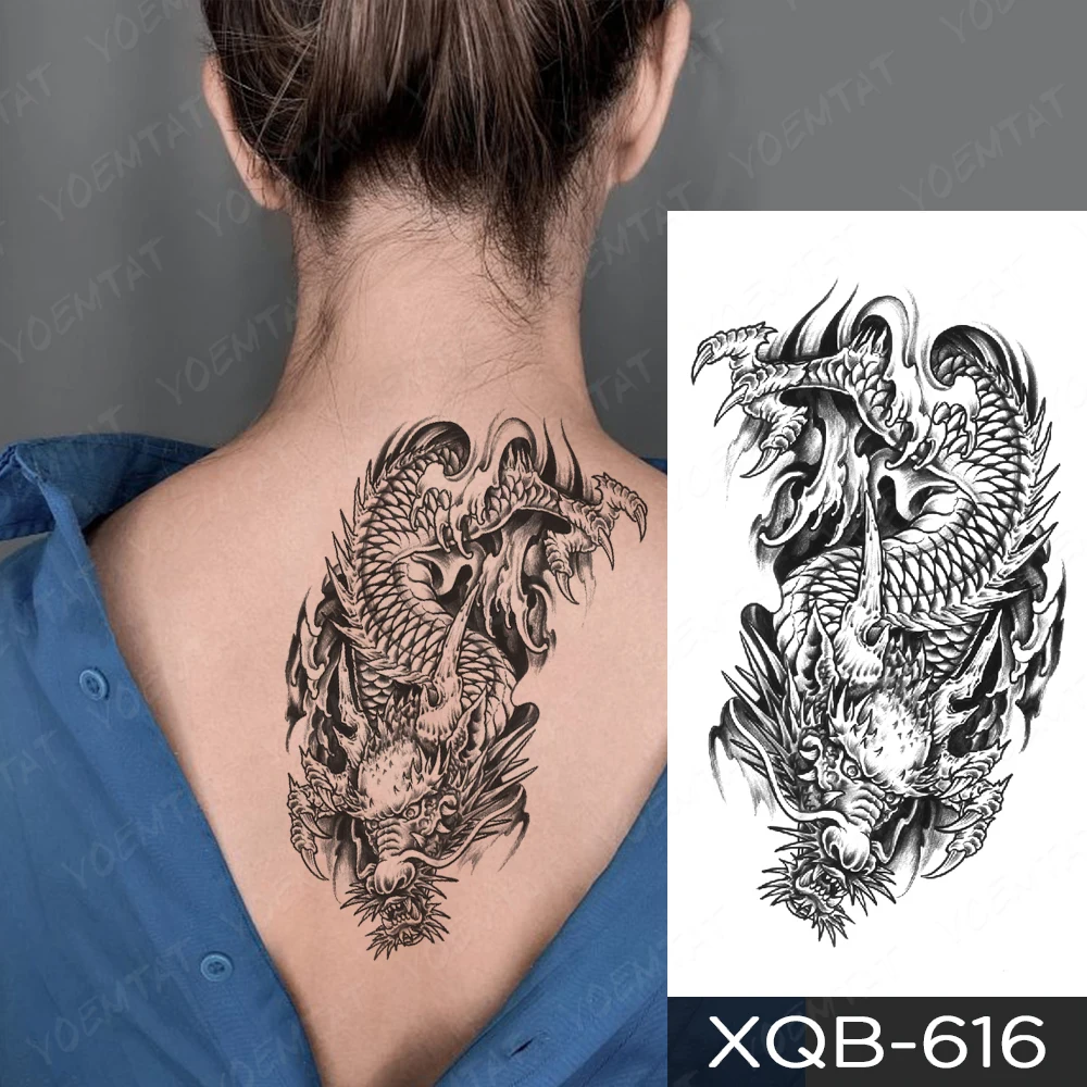Dragon Chinois Tatouage Dragon Dos Femme Autocollant de Tatouage Temporaire imperméable à l'eau Noir Géométrique  Serpent Dragon Totem Style Chinois Femmes Hommes Bras Corps Art Faux  Manches Tatouages | AliExpress