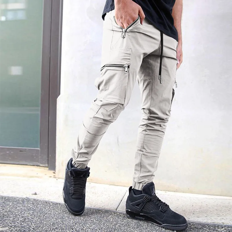 Multi pocket sports basketball zipper work pants small foot casual pants joggers men clothing