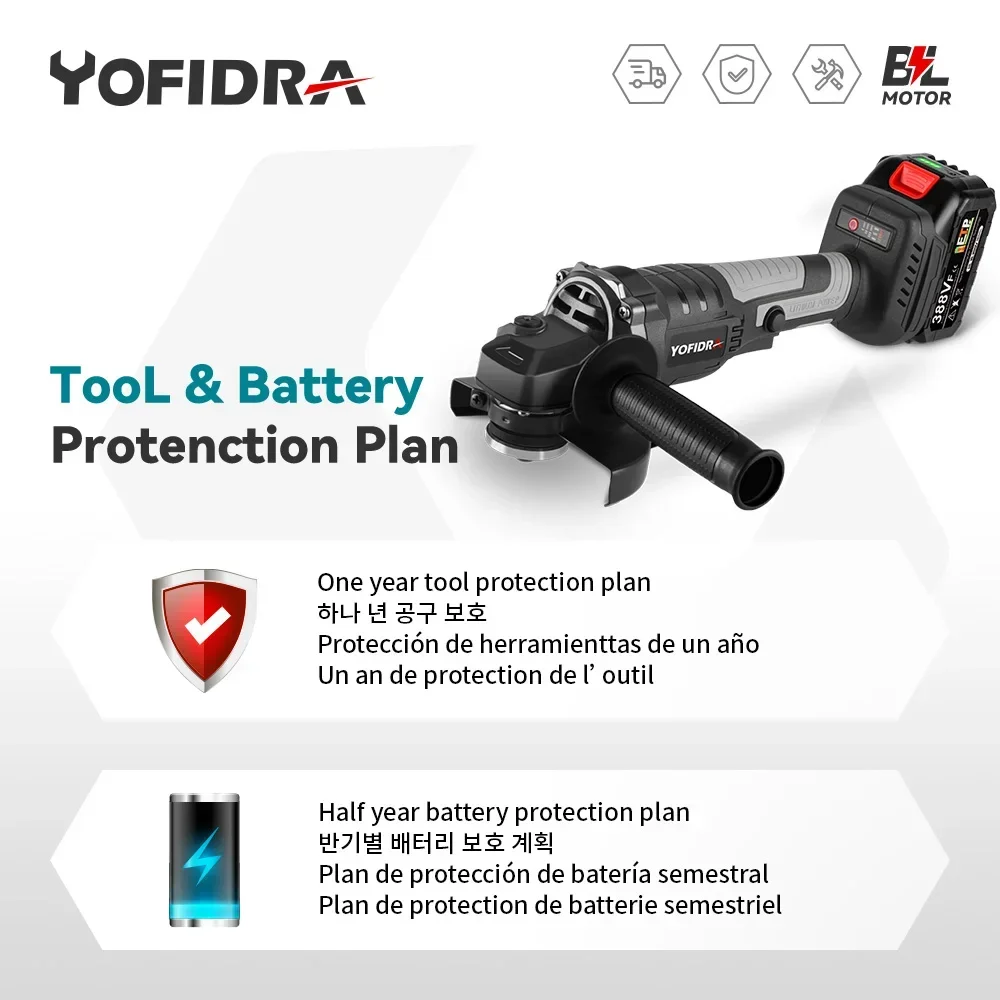 Yofidra 125MM Brushless Angle Grinder 3 Gears Grinding Cutting Polishing Machine Woodworking Power Tool For Makita 18v Battery 6