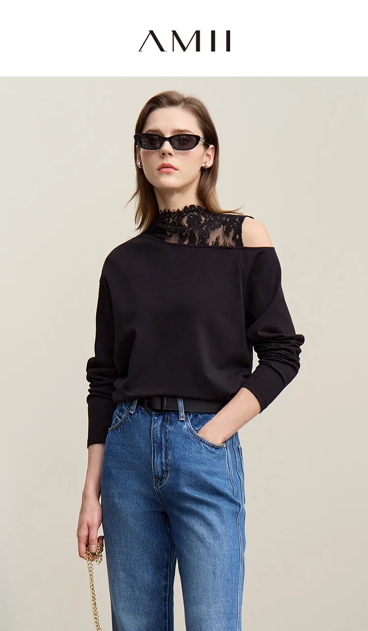 off shoulder lace cotton shirt front view