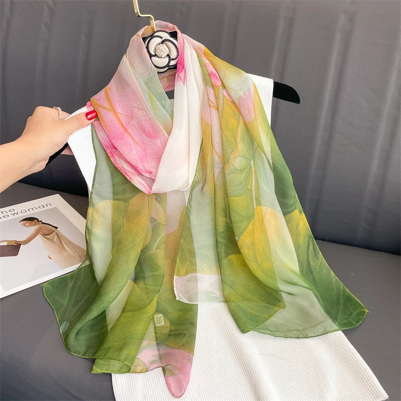 Luxury Brand Women Beach Scarf Georgette Silk Shawls Design Print Headband Female Summer Headband Wraps Sunscreen Hijab 2023 5