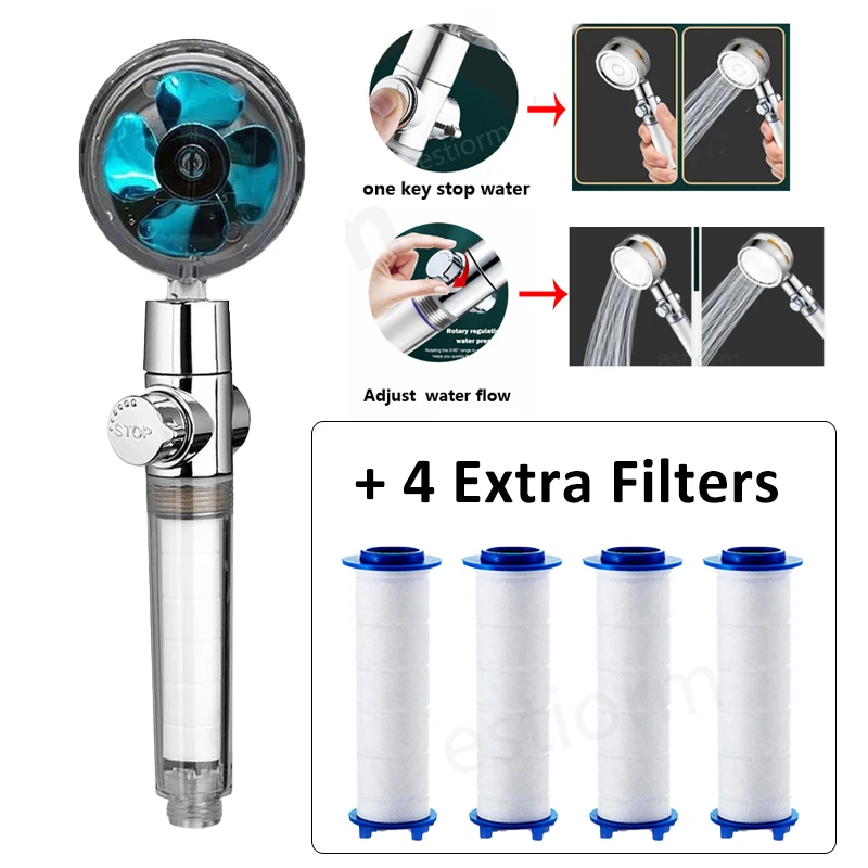 Pommeau De Douche Turbo À Hélice, Débit Réglable 360 Rotatif Haute