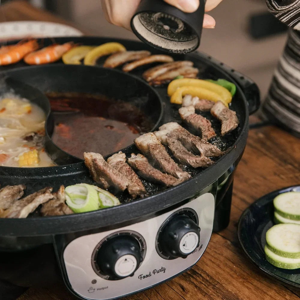 DIOSMIO Hot Pot with Grill, Electric Hot Pot with Dual Temperature Control,  Hotpot Pot Electric Grill Shabu Shabu Pot Korean bbq Grill Smokeless for  Simmer, Boil, Fry, Roast, Red