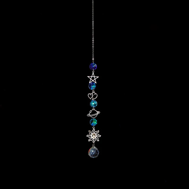 Crystal Wind Chime Moon Sun Catcher Diamond Prisms Pendant Dream Catcher Rainbow Chaser Hanging Drop Home Garden Decor Windchime 5