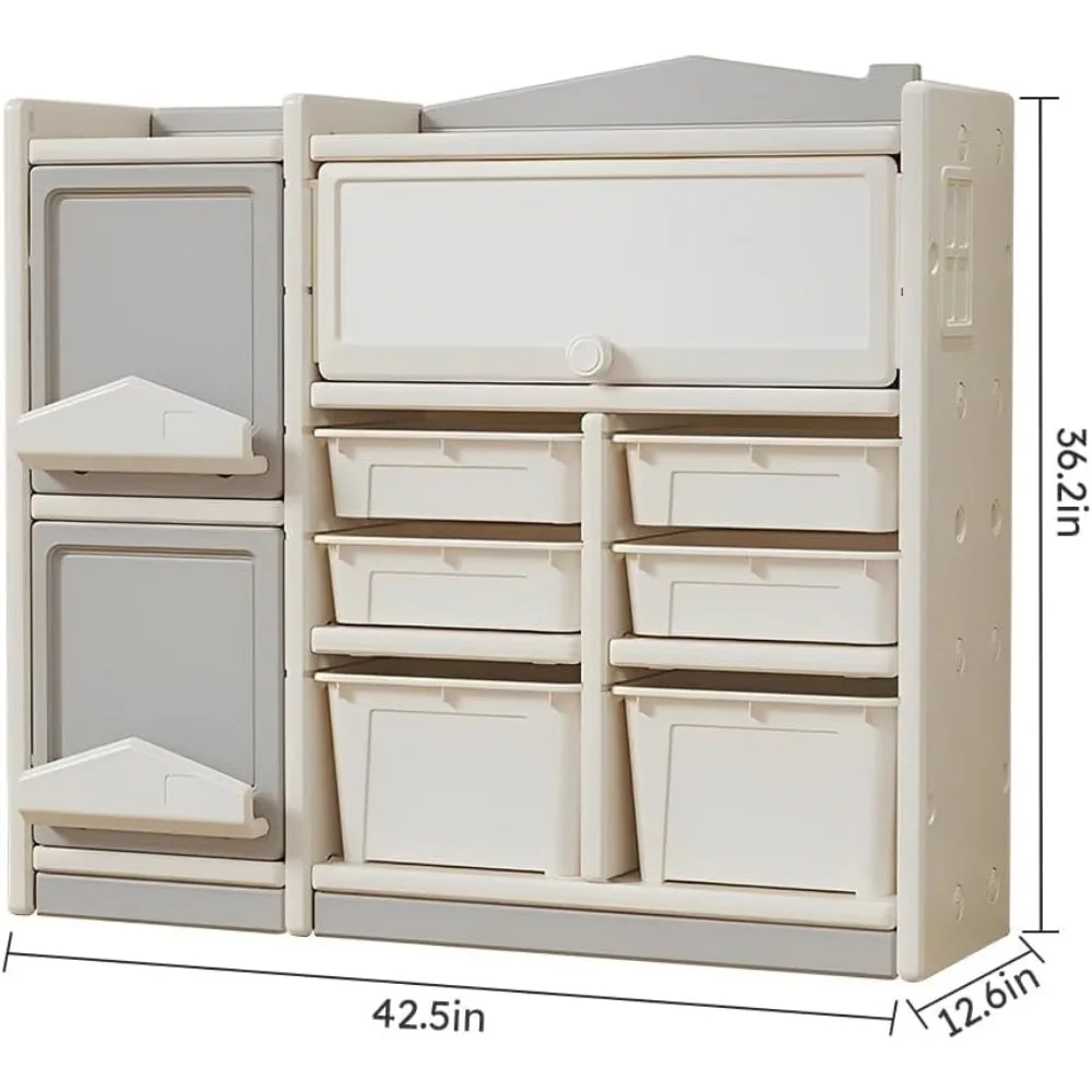Multi layer storage toy picture book children's floor rack, plastic cabinet, white modern natural finish including hardware