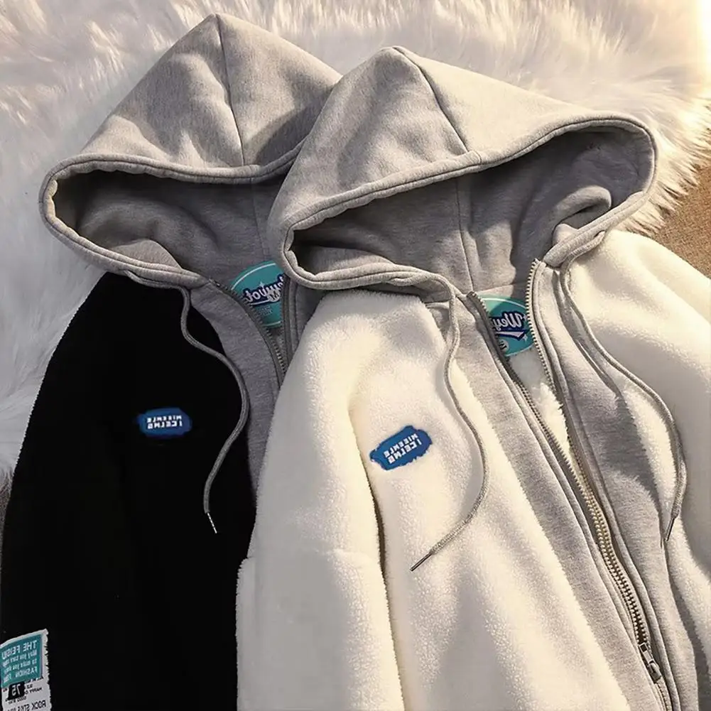 

Colorblock Hoodie Winter Hooded Sweatshirt Coat with Zipper Drawstring Pockets Colorblock Patchwork Thick Warm for Couples