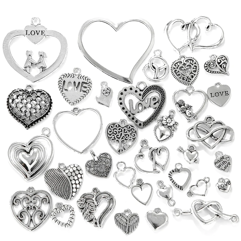

10-50pcs Ancient silver Heart-shaped Charms Pendant Jewelry Making Handmade Crafts diy Necklace and Bracelet Supplies