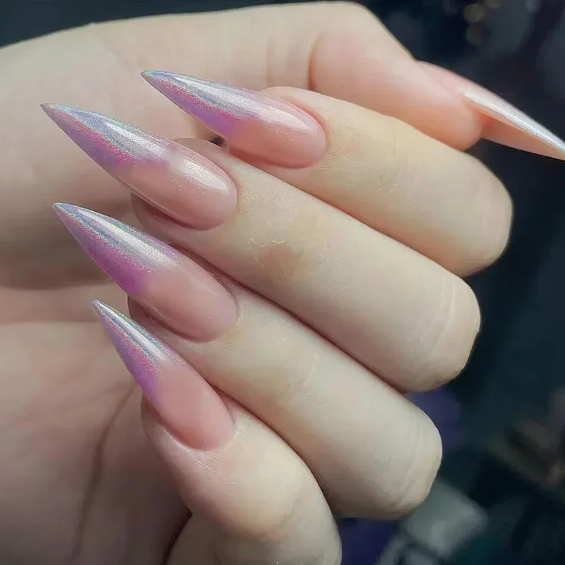 Press on False Nails Acrylic Stiletto Almond Fake Nail Tips 24Pcs