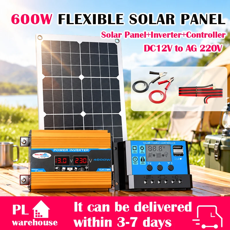 Système de panneaux solaires 12V vers 110V/220V, contrôleur de charge de batterie de panneau solaire 12V, kit d'onduleur solaire 4000W, production d'énergie complète 1