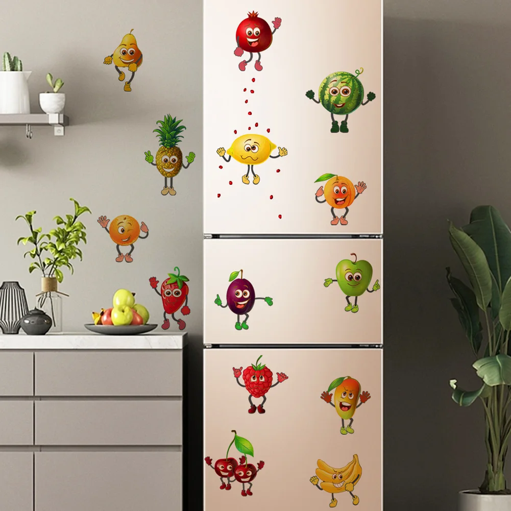 Cartoon Various Fruits Wall Stickers Kitchen Refrigerator Home Decor Mural Living Room Cupboard Decoration Wallpaper Cute Decals wall stickers,self adhesive stickers,self adhesive wallpaper,vinyl wallpaper,kitchen wall sticker,adhesive wallpaper