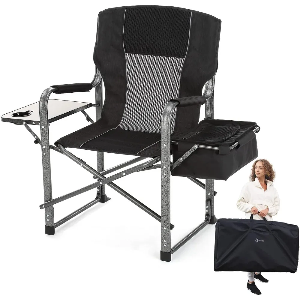 

Folding Director’s Chair w/Side Table & Integrated Cooler, Cup Holder, Storage Pouch, Supports up to 450lbs