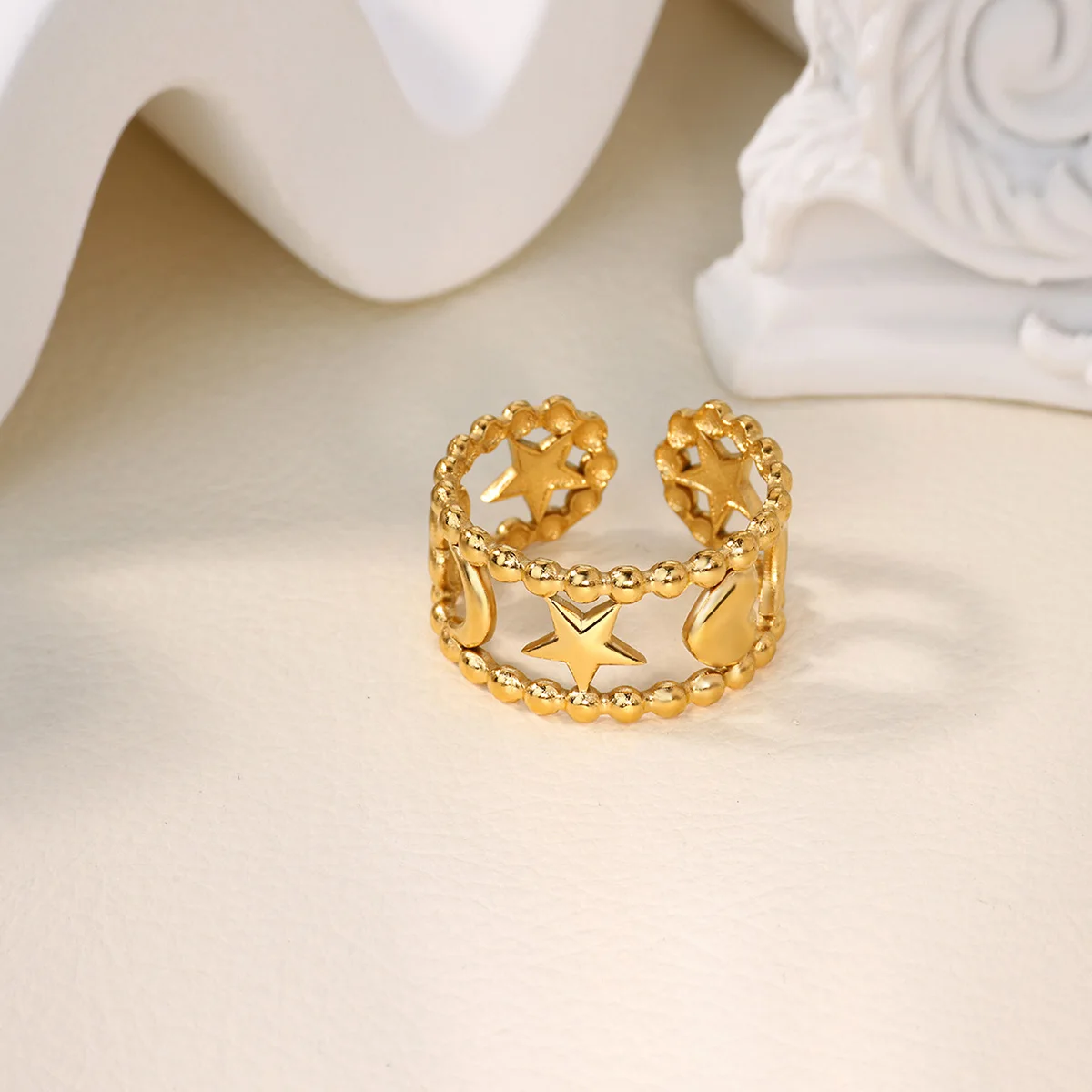 Moon Jewelry Geometric Stainless Steel Adjustable Finger Rings for Women