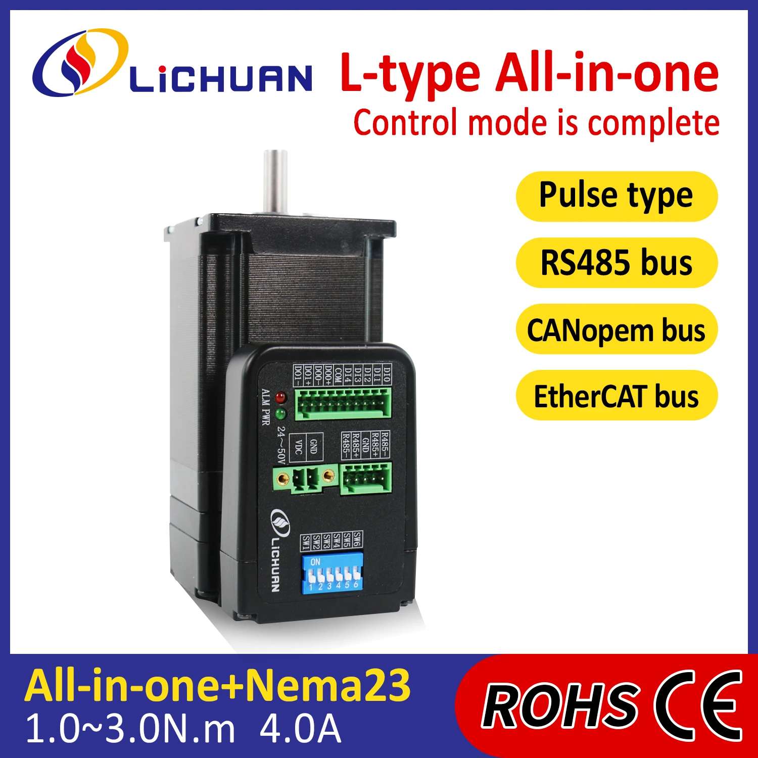 1/2/3N.m Stepper Motor Integrated 36V 4A 2Phase Nema23 Open Loop Integrated Stepper Motors Driver Packaging Machine Lichuan