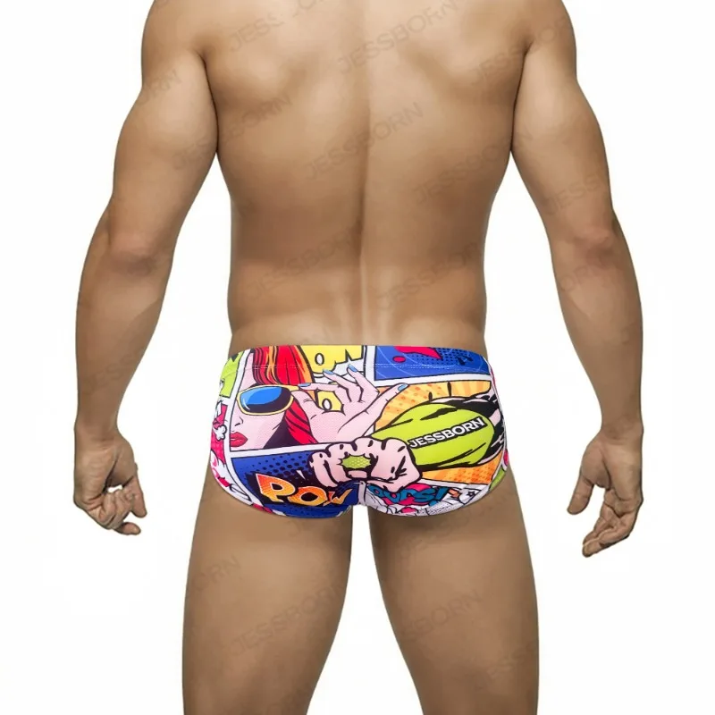 Summer Cartoon Comics Print swimwear Beach Sexy Low Wait Swimming Briefs Surf Beach Boxer shorts Jammer Surfing Trunks Swimsuit