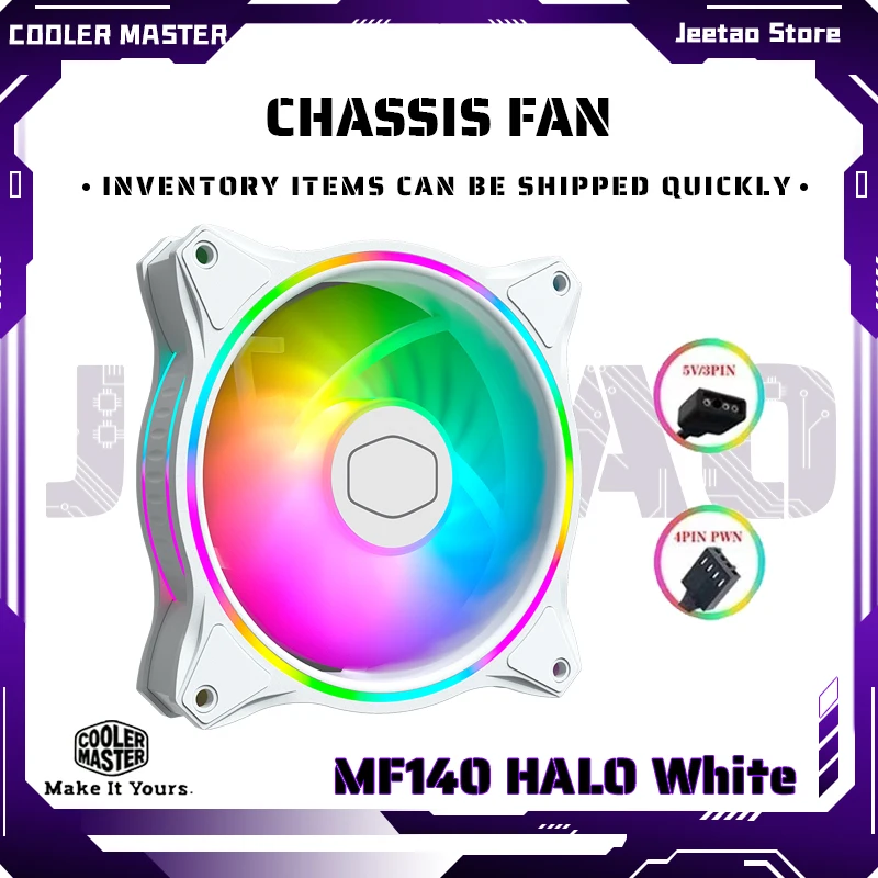 

Cooler Master MF140 HALO White ARGB 140mm 5V3Pin PWM Temperature Control Quiet Case Fan 14cm Supports CPU Water Cooling Fan
