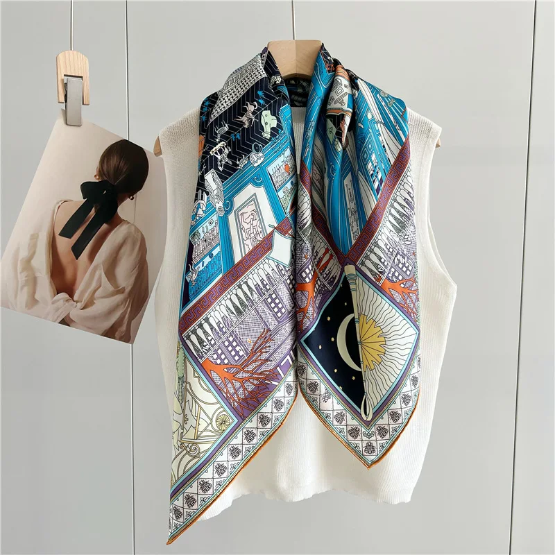 Silk Twill Square Scarf    Women’s Lady Herm-Luxury Shawl, Fashion Brand palace country house courtyard scarves in black