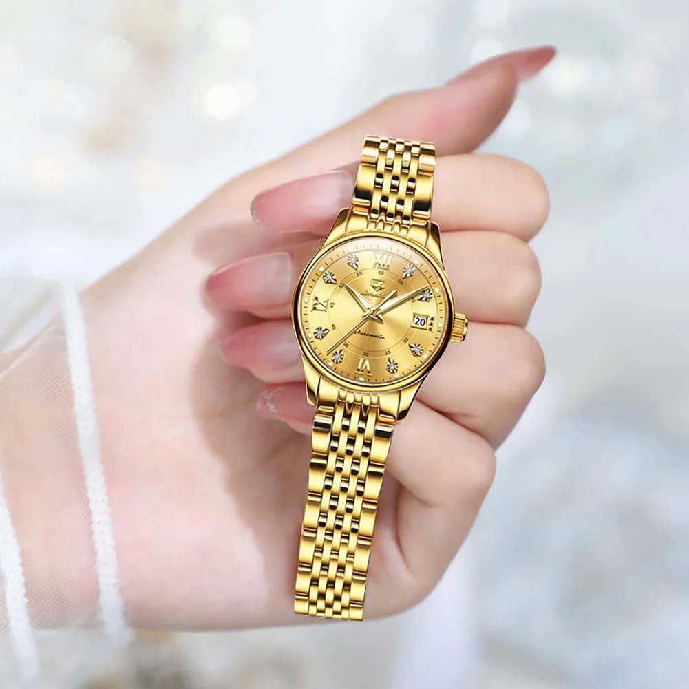 JSDUN 8939 Woman Automatic Watch Luxury Deep Waterpoof Date Mechanical Watch For Women Original Classic Ladies Dress Wristwatch
