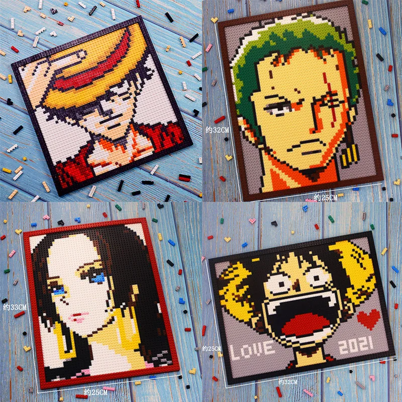 

Pirate King Building Blocks Anime Monkey D. Luffy Action Toy Figures Photo frame puzzle blocks Assemble Toys Kids Birthday Gifts