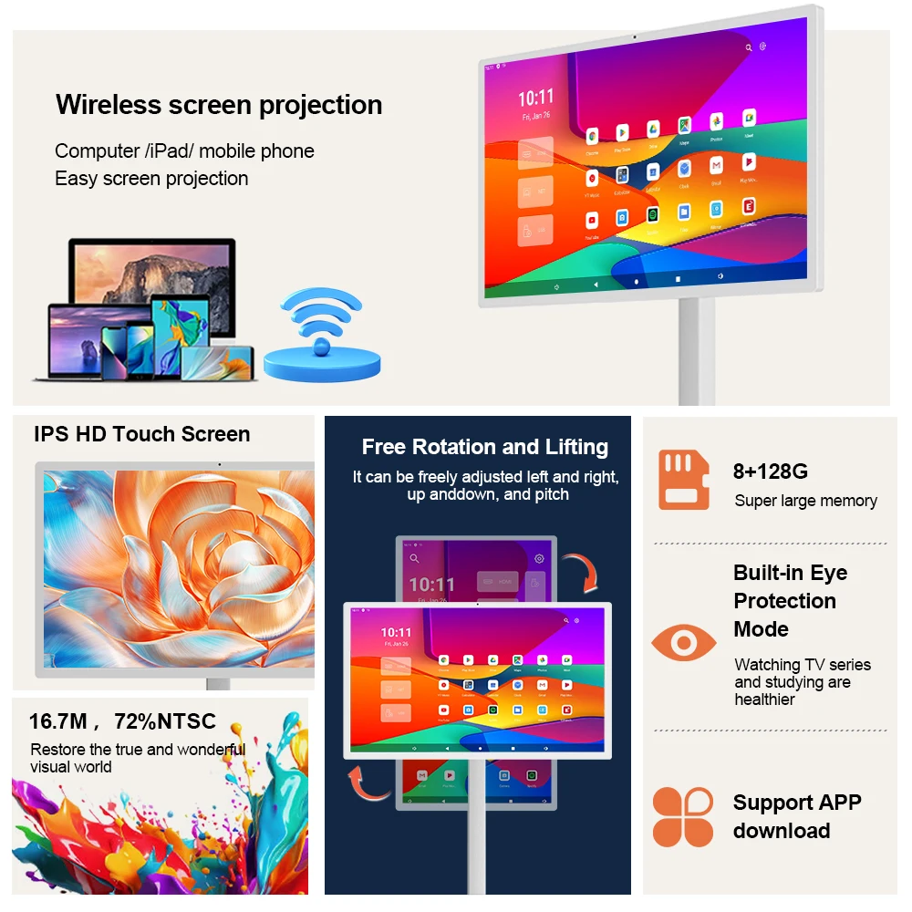 27-Inch Color Interactive Mobile Display 4+64G Smart TV Touch Screen Portable TV Portable For Office And Home USE - Image 4