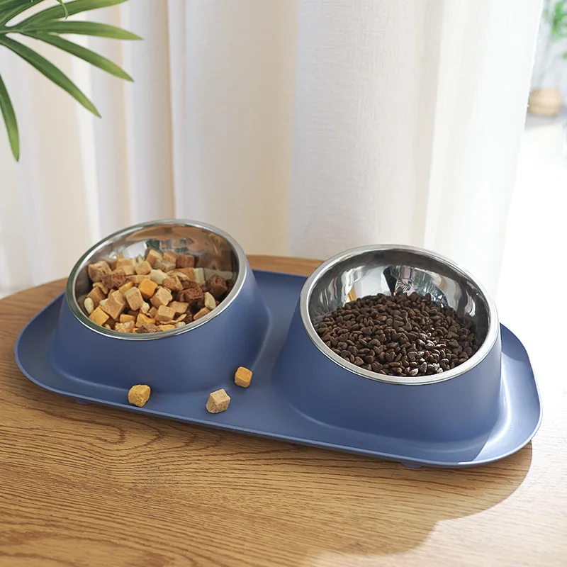 

Cat Bowl Double Bowl Dog Food Bowl Stainless Steel Anti-upset Neck Guard Drinking Bowl