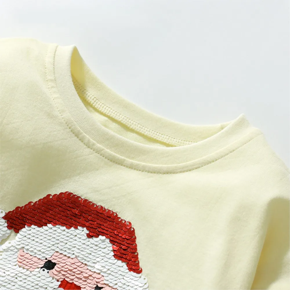 Baby Girls Tops Kids Clothes 2025 Autumn Children's Clothing Embroidery Sequin Cartoon Santa Claus T-shirts Cotton