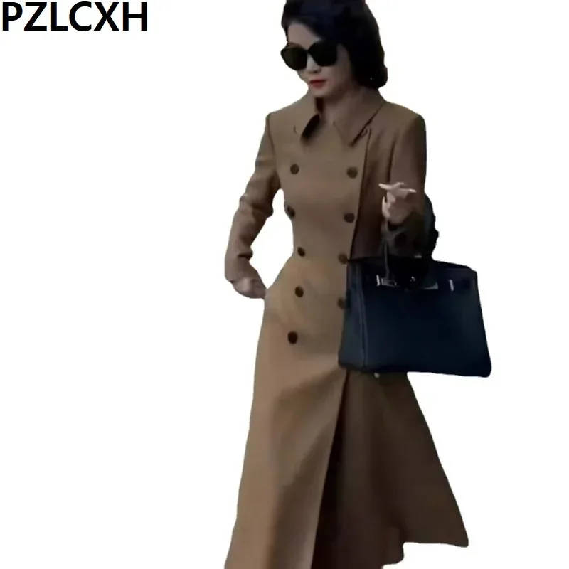 2023 Women Fashion Trench Long Loose Coat Spring Autumn New Korean version Large Size Small Fellow Khaki British Style Overcoat