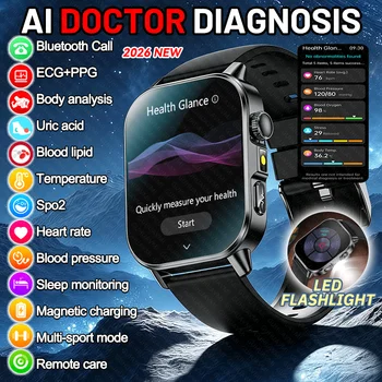 Nuovo Smartwatch con Diagnosi AI, ECG, Pressione Sanguigna, Acido Urico, Frequenza Cardiaca, Temperatura Corporea, Ossigeno nel Sangue, Chiamate BT per Uomini e Donne