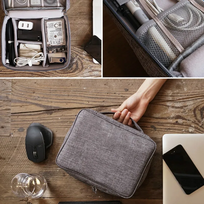 Organizador De Cabos Eletrônicos - Bolsa Cinza à Prova D'Água Para Viagem E Dia A Dia
