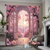2pcs, spring summer Curtains Spring Flowers Romantic Scenery Prints Light Filtering Curtains Versatile Polyester Fabric Festive 1
