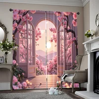 2pcs, spring summer Curtains Spring Flowers Romantic Scenery Prints Light Filtering Curtains Versatile Polyester Fabric Festive 1
